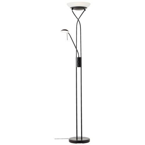 Lightbox Basic LED Deckenfluter - 180 x 62 cm, Ø 32 cm -funktionale Leseleuchte mit Glasschale & einstellbaren Arm & Drehdimmer (2x) - 26 W, 2500 lm, 3000 K - aus Metall/Glas - in Schwarz von Lightbox