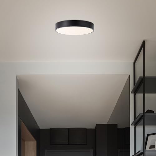 Lightbox Basic LED Deckenlampe mit schwarzen Rahmen & warmweißer Lichtfarbe (3000 K)| Ø 33 cm | moderne Deckenleuchte | LED integriert | 24 W, 2400 lm | aus Metall/Kunststoff | in Schwarz/Weiß von Lightbox