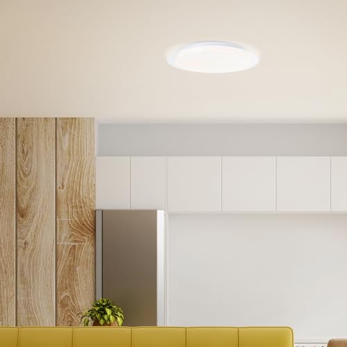 Lightbox Basic LED Deckenlampe mit transparentem Rahmen - weiße Deckenleuchte für jeden Raum - Ø 40 cm - LED integriert - 24 W, 2400 lm, 3000 K - aus Kunststoff/Metall von Lightbox