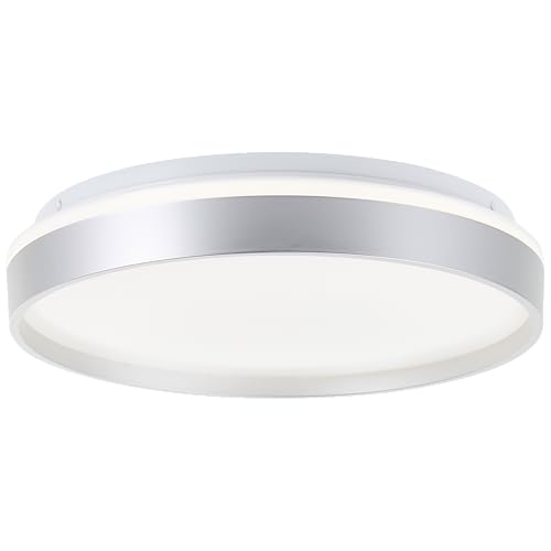 Lightbox Basic LED Wand- & Deckenlampe mit silberfarbenen Rahmen & CCT & Fernbedienung | Ø 30 cm | dimmbare Deckenleuchte als Wohnzimmerlampe | 2300 lm | aus Metall/Kunststoff in Silberfarben/Weiß von Lightbox