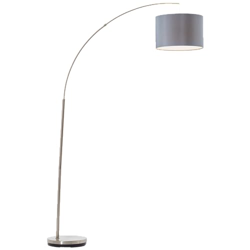 Lightbox Bogenstehlampe mit grauem Stoff Schirm & Fuß-Schalter | 1,8 m Höhe | skandinavische Standleuchte als Leselampe | E27 Fassung | aus Metall/Textil | in Eisen/Grau von Lightbox