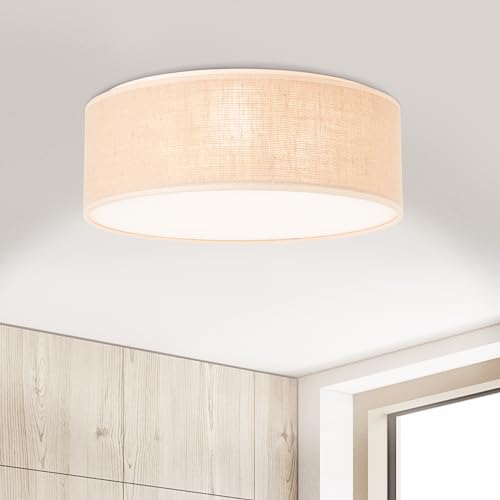 Lightbox Boho Deckenlampe - Ø 38 cm - Deckenleuchte mit Stoff Schirm - 2 x E27, max. 40 W - aus Metall/Textil - in Weiß/Natur von Lightbox