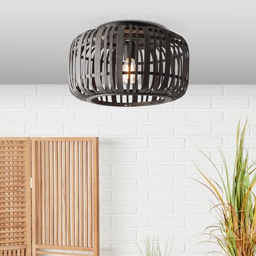 Lightbox Deckenlampe Deckenleuchte Nature-Style 40cm Durchmesser Korbschirm 1x E27 Metall/Bambus, braun/schwarz von Lightbox
