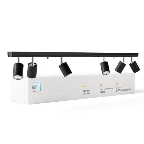 Lightbox Deckenlampe LED 6 flammig | Decken-Strahler mit schwenkbaren Spots | Lampe für Wohnzimmer, Küche oder Schlafzimmer (innen) | 6 x GU10 Fassung | aus Metall in Schwarz von Lightbox