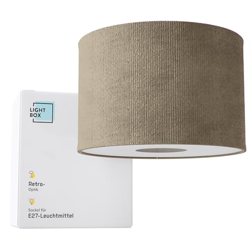 Lightbox Deckenlampe | Ø 35 cm | Retro Lampe in Vintage Cord Stoff in Grau | 70er Jahre Deckenleuchte mit E27 Fassung | Deko Pendelleuchte für Wohnzimmer oder Flur (von Decke hängend) von Lightbox