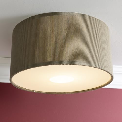Lightbox Deckenlampe | Ø 45 cm | Retro Lampe in Vintage Cord Stoff in Grau | 70er Jahre Deckenleuchte mit E27 Fassung | Deko Pendelleuchte für Wohnzimmer oder Flur (von Decke hängend) von Lightbox