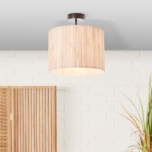 Lightbox Deckenlampe im Nature Stil - dekorative Deckenleuchte mit Seegras Schirm - 30 cm Durchmesser - dimmbar mit externen Dimmer - E27 max. 52W - aus Metall/Seegras in Naturfarben von Lightbox