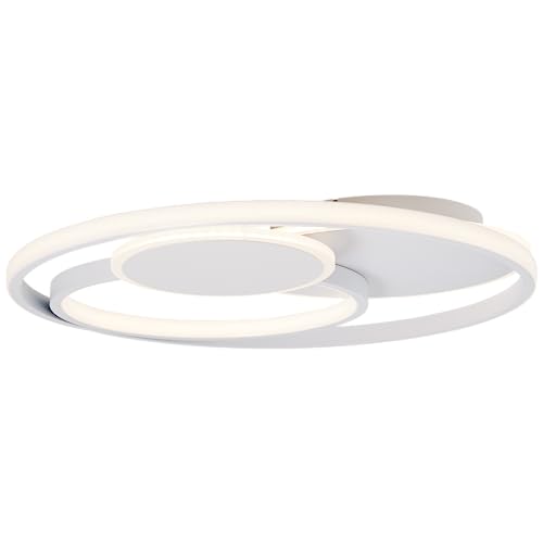 Lightbox Deckenlampe mit LED-Profilband & Fernbedienung & CCT (3000-6500 K) & Nachtlicht | Ø 50 cm | dimmbare LED Deckenleuchte für das Wohnzimmer | 5200 lm, 50 W | aus Metall/Silicon in Matt Weiß von Lightbox