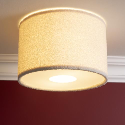 Lightbox Deckenlampe mit hochwertigem Teddy-Stoff | Ø 35 cm, 24 cm Höhe | flauschige Deckenleuchte für das Schlaf- oder Kinderzimmer | 2 x E27 Fassung - 2-flammig | aus Metall/Textil in Beige von Lightbox