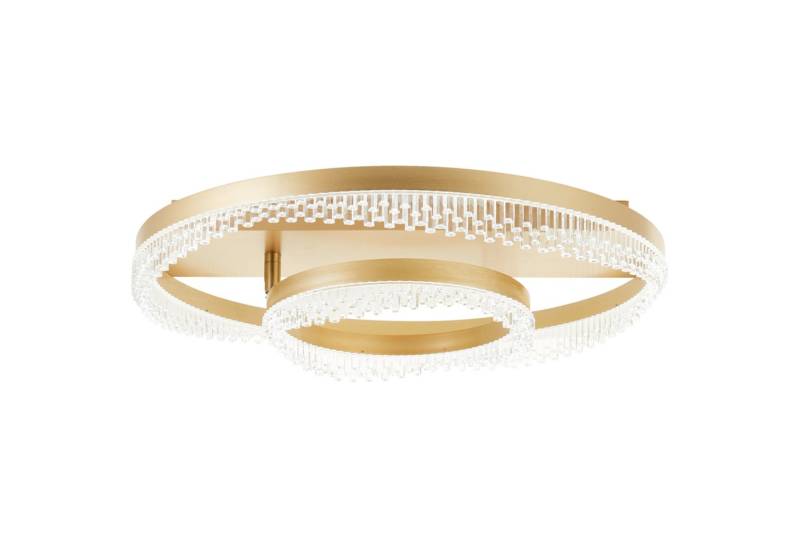 Lightbox Deckenleuchte, CCT - über Fernbedienung, LED fest integriert, warmweiß - kaltweiß, LED-Deckenleuchte, doppelter Rahmen, Kristallelemente, Goldfarben von Lightbox