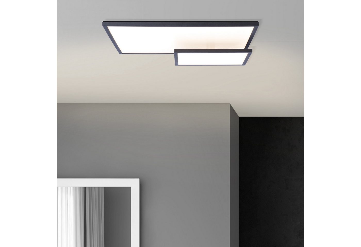 Lightbox LED Deckenleuchte, LED fest integriert, Warmweiß, 7 x 62 x 47 cm, schwenkbar, 3600 lm, dimmbar, 3000 K, schwarz/weiß von Lightbox