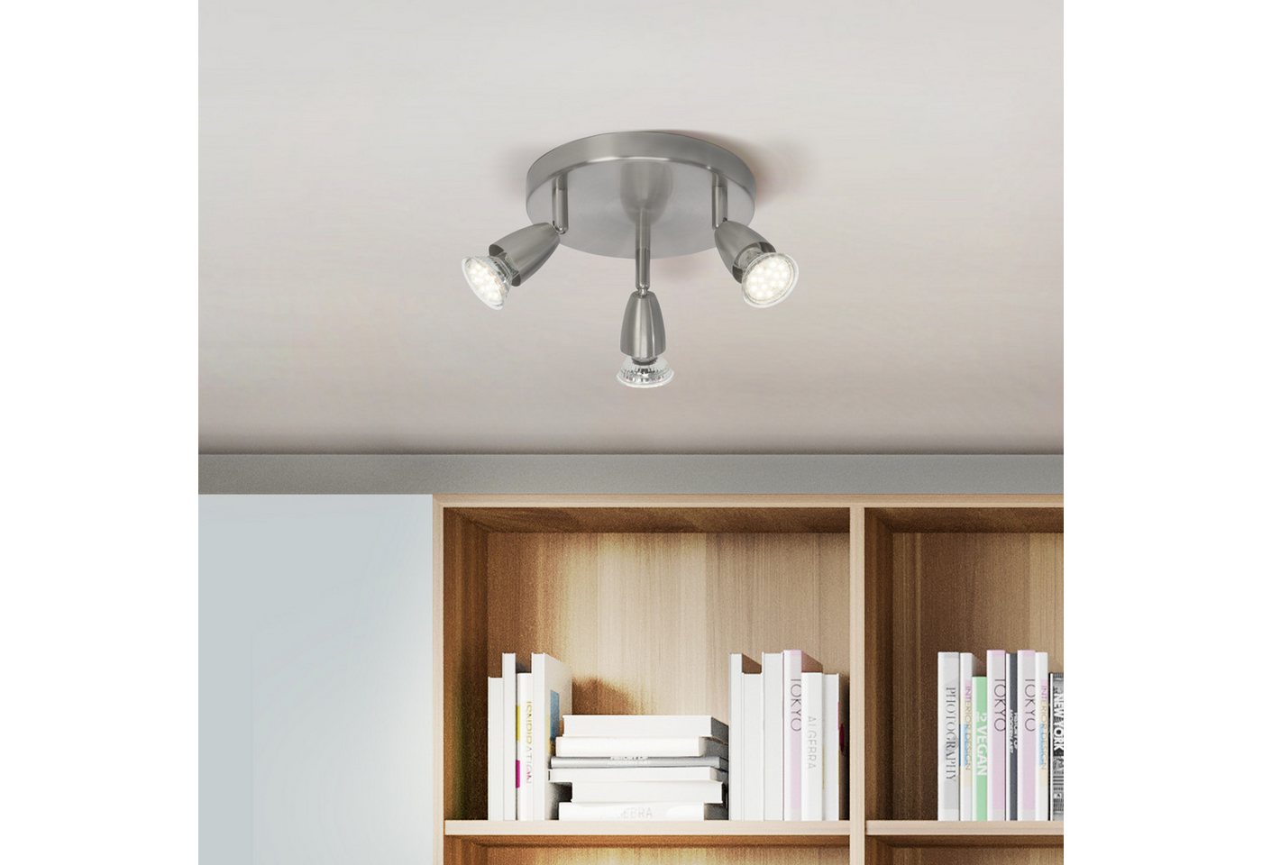 Lightbox Deckenleuchte, LED wechselbar, warmweiß, LED Spotrondell, 19 cm Breite, 3 x GU10, 50 W, Köpfe schwenkbar von Lightbox