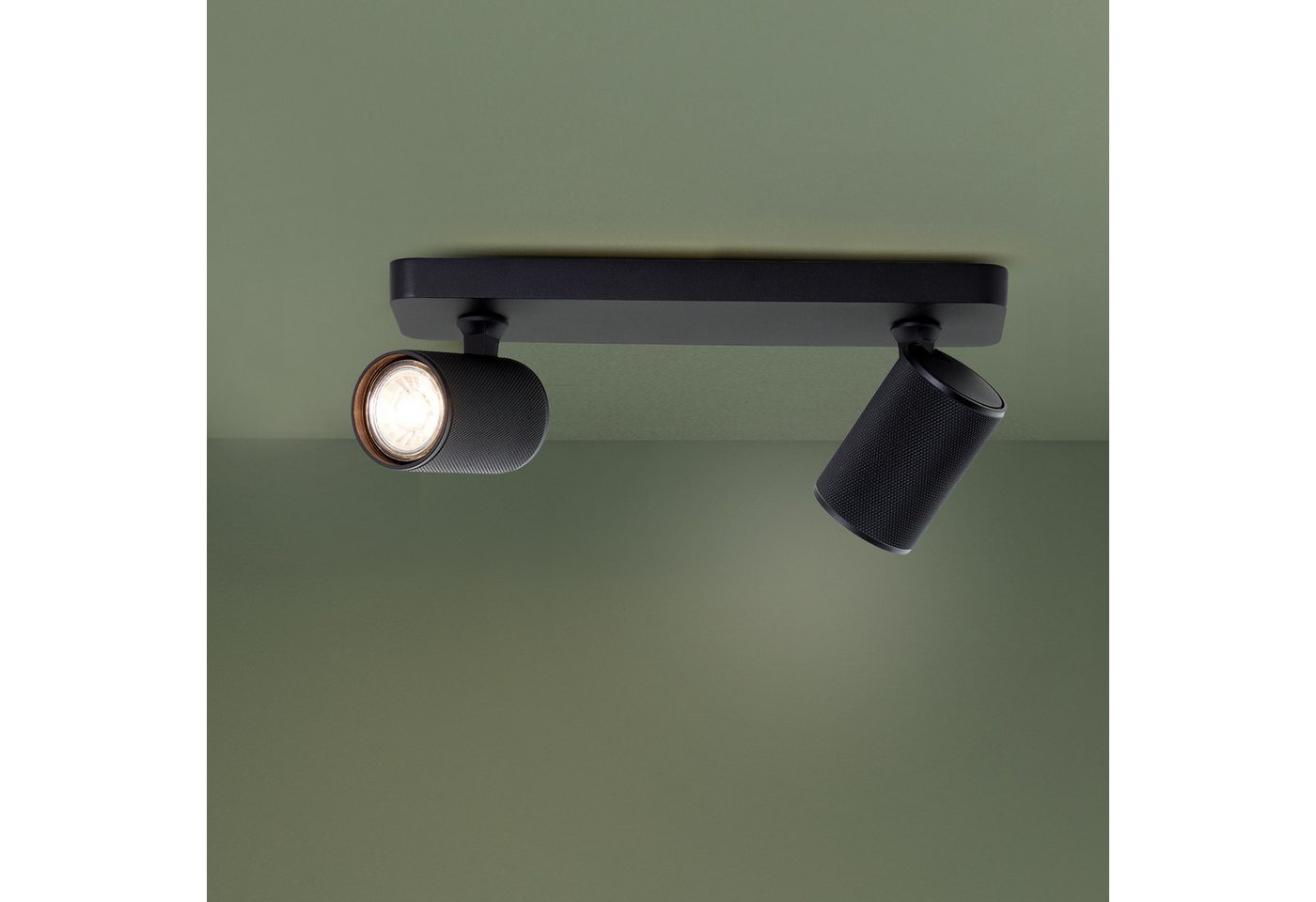 Lightbox Deckenleuchte, LED wechselbar, warmweiß, Spotbalken schwenkbar, 12x31x9 cm, GU10, 345lm, 3000K, Metall, schwarz von Lightbox