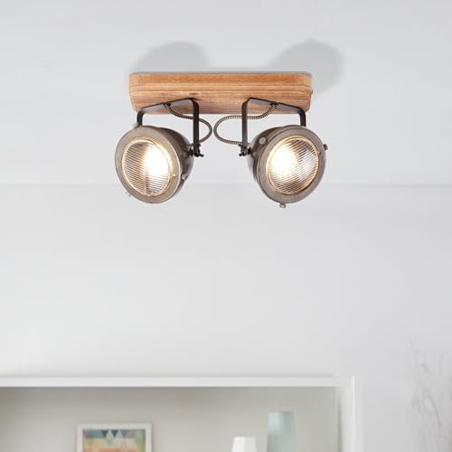 Lightbox Deckenspot mit elegantem Industrial Design | 27 x 12 cm | rustikale Deckenlampe für angenehme Ausstrahlung im Wohnzimmer | GU10 FAssung | aus Metall/Holz in Stahlfarben von Lightbox