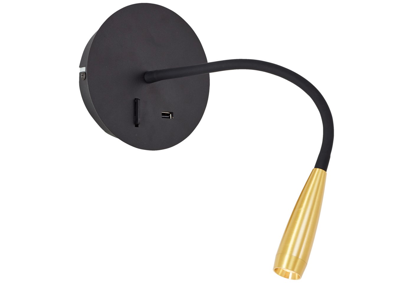 Lightbox LED Wandleuchte, USB-Anschluss mit Ladefunktion, LED fest integriert, warmweiß, Wandleuchte, USB, flexibler Lesearm, 170 lm, 3000 K, schwarz/matt gold von Lightbox