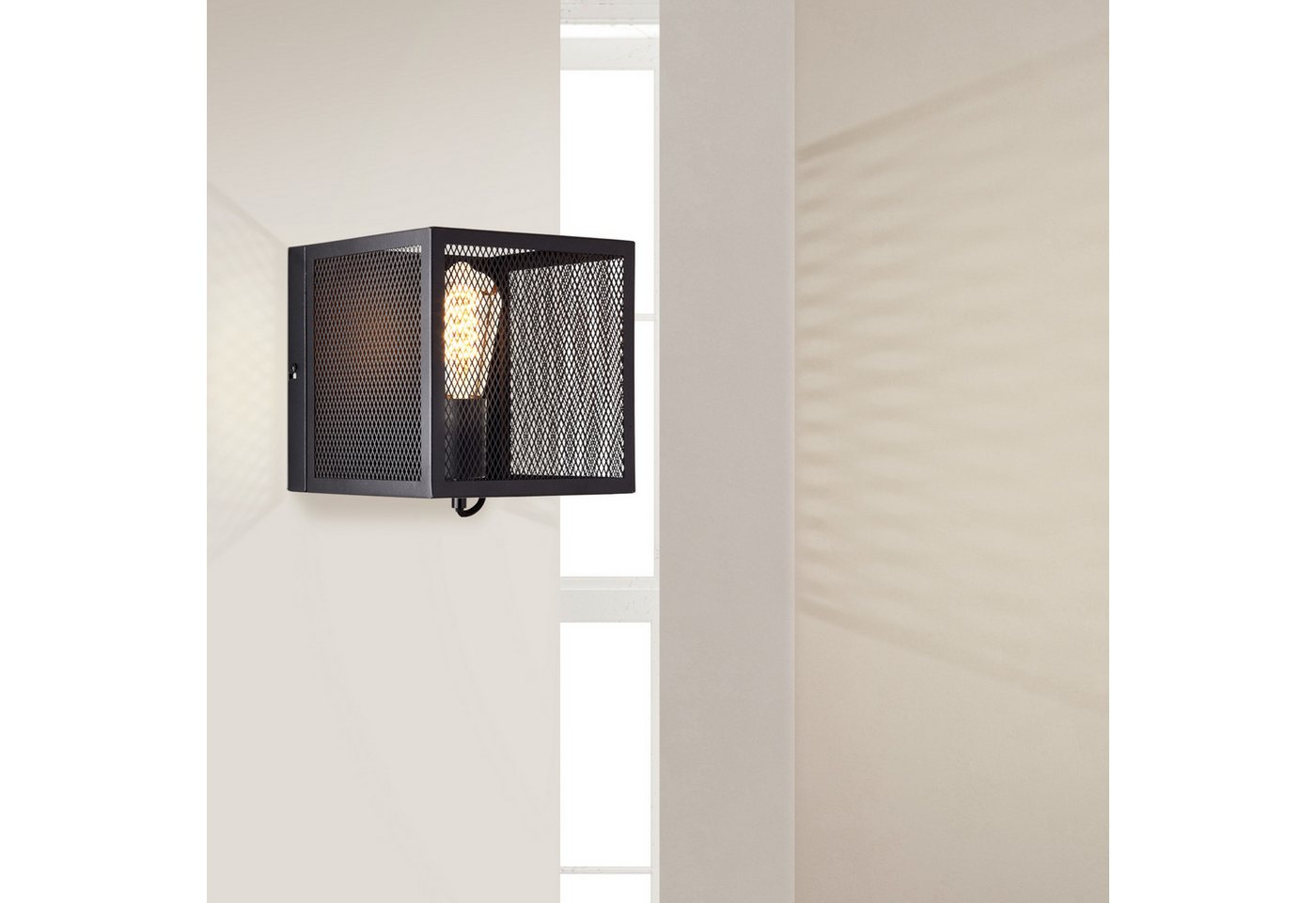 Lightbox Wandleuchte, ohne Leuchtmittel, Wandlampe, 20 x 20 x 20 cm, E27, max. 40 W, Metall, schwarz korund von Lightbox