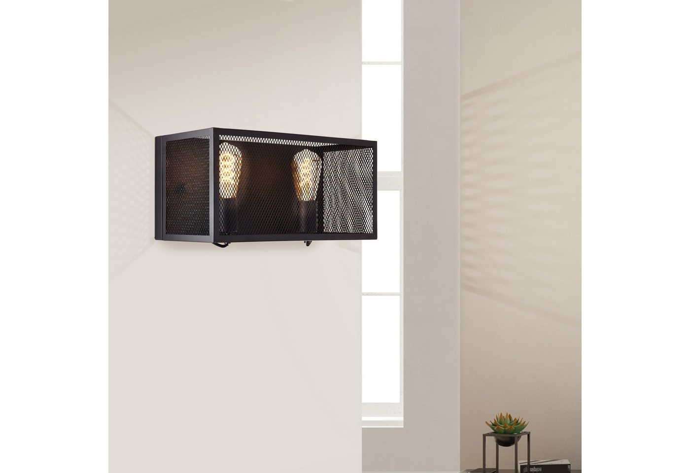 Lightbox Wandleuchte, ohne Leuchtmittel, Wandlampe, 20 x 40 x 20 cm, 2 x E27, max. 40 W, Metall, schwarz korund von Lightbox
