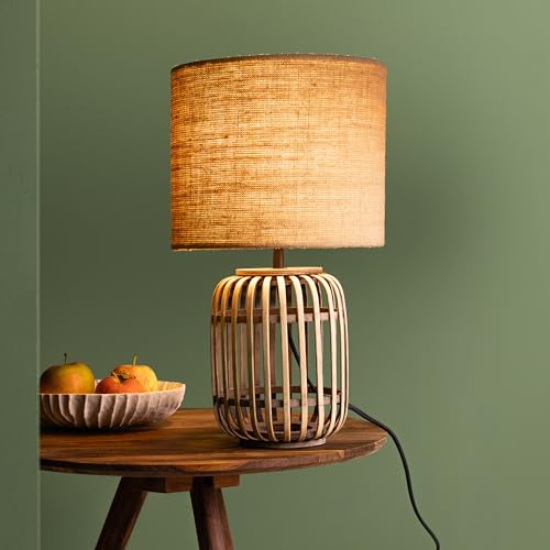 Lightbox DekoTischlampe | 43 cm Höhe | für Flur, Wohnzimmer oder als Nachttischlampe im Schlafzimmer | runde Tischleuchte im Natur/Bambus Look mit Wipp-Schalter | aus Bambus/Textil Lampenschirm von Lightbox
