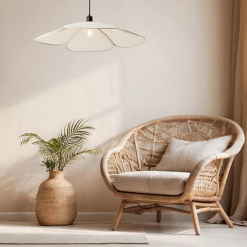 Lightbox Designer-Hängelampe mit blütenförmigem Stoff Lampen-Schirm & kürzbarem Kabel | Ø 77 cm | Pendelleuchte für das Esszimmer oder Wohnzimmer | E27 | aus Textil/Metall| in Beige von Lightbox