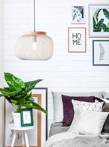 Lightbox Hängelampe | 110 cm Höhe, Ø 40 cm | Pendelleuchte mit Gitter Schirm | kürzbar | Basis aus Kiefernholz | E27 Fassung | Küche oder Esszimmer | aus Metall/Holz | in Hell Grau/Braun Lightbox Hängelampe | 110 cm Höhe, Ø 40 cm | Pendelleuchte mit Gitter Schirm | kürzbar | Basis aus Kiefernholz | E27 Fassung | Küche oder Esszimmer | aus Metall/Holz | in Hell Grau/Braun von Lightbox