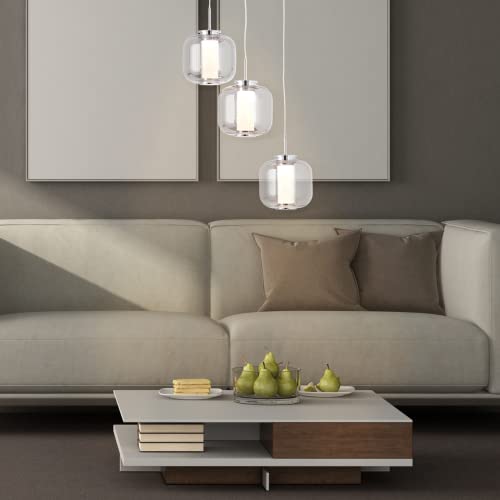 Lightbox 3 flammige Hängelampe - Rondell LED Pendelleuchte mit Glas-Schirmen - 22cm Durchmesser - in der Höhe kürzbar - warmweißes Licht - 3x 5,67W, 528lm - Metall/Glas/Kunststoff - chrom/rauchglas von Lightbox