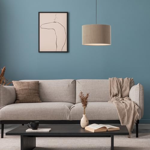 Lightbox Hängelampe | Ø 35 cm | Retro Lampe in Cord Stoff in Grau | 70er Jahre Pendelleuchte mit E27 Fassung | Deko Decken-Lampe für das Wohnzimmer oder den Flur (von Decke hängend) von Lightbox
