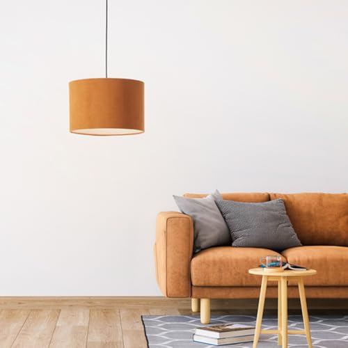 Lightbox Hängelampe | Ø 35 cm | Retro Lampe in Cord Stoff in Orange/Gelb/Kurkuma | 70er Jahre Pendelleuchte mit E27 Fassung | Deko Decken-Lampe für Wohnzimmer oder Flur (von Decke hängend) von Lightbox