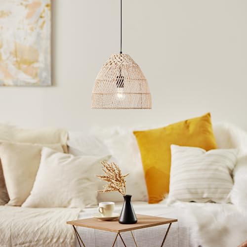 Lightbox Hängelampe - Pendelleuchte im Natural Stil mit kürzbarem Kabel - 120 cm Höhe - Ø 35 cm - E27 Fassung - max. 25 W - aus Rattan/Metall - in Naturfarben/Weiß von Lightbox