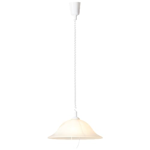 Lightbox Hängelampe mit Ø 41 cm und Rollizug - höhenverstellbare Basic Pendelleuchte - E27 Fassung - max. 60 W - aus Glas/Metall - in Weiß/Weiß-Alabaster von Lightbox