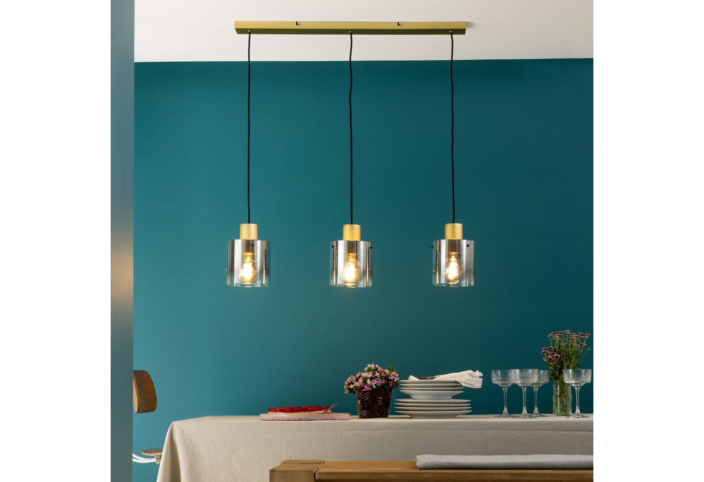 Lightbox Hängeleuchten, ohne Leuchtmittel, 150 x 85 x 15 cm, E27, kürzbar, Glas/Metall, goldfarben/rauchglas von Lightbox
