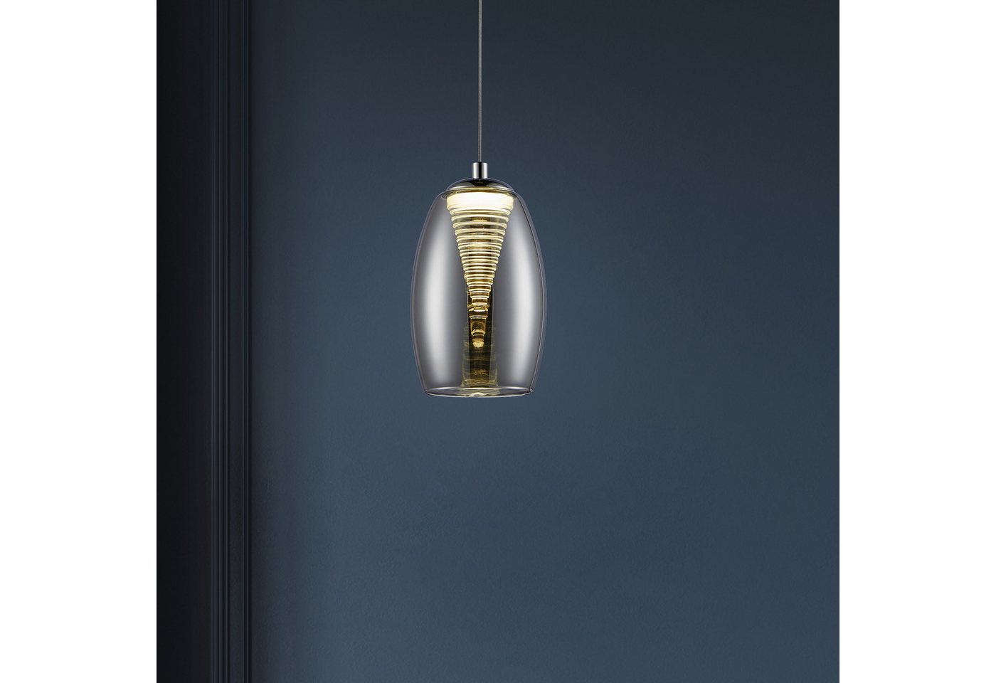 Lightbox Hängeleuchten, LED fest integriert, warmweiß, LED Hängelampe, in der Höhe kürzbar, Glas/Metall, chrom/rauchglas von Lightbox