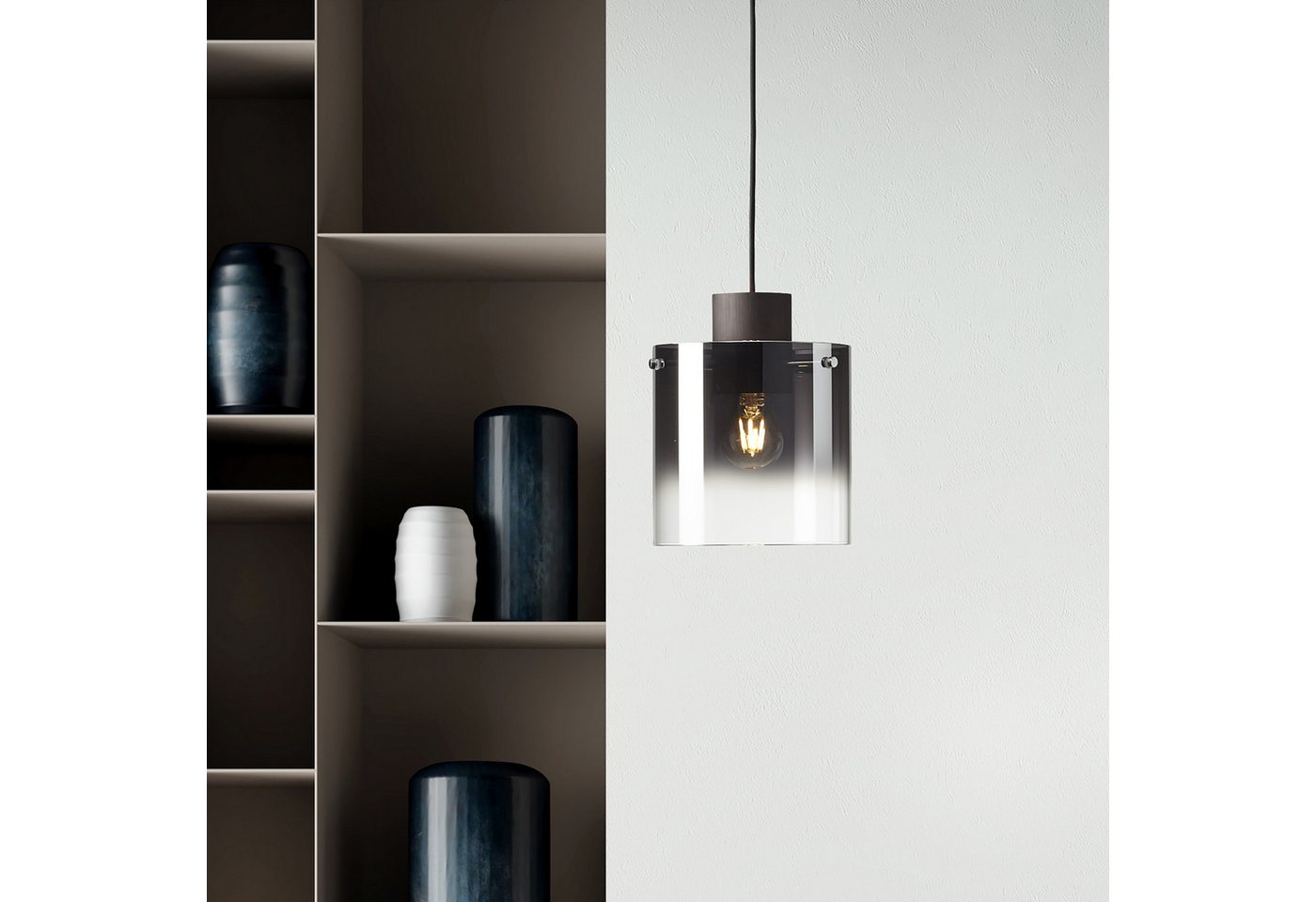 Lightbox Hängeleuchten, ohne Leuchtmittel, Hängelampe Ø 20 cm, 120 cm Höhe, E27, max. 60 W, Metall/Glas von Lightbox