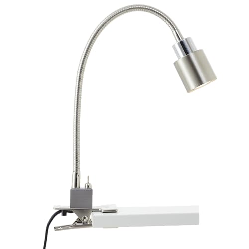 Lightbox Klemmlampe - einstellbar - inkl. LED - GU10-300 lm - 3000 K - flexible Schreibtischlampe mit Kippschalter - 37 x 27 cm - für das Büro - aus Metall/Kunststoff - in Nickelfarben/Chromfarben von Lightbox