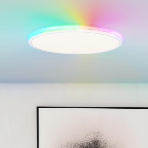Lightbox LED Aufbaupaneel mit CCT (3000-6500 K) & Digitales LED Backlight-RGB | Ø 42 cm | dimmbar per Fernbedienung | zeitlose Wand- & Deckenpanel | 2400 lm | aus Kunststoff | in Weiß von Lightbox