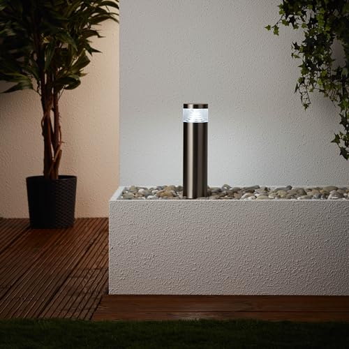 Lightbox LED Außen Sockellampe - 30 cm Höhe - Outdoor Stehleuchte als Wegeleuchte für den Garten - 4 W, 460 lm, 6500 K - spritzwassergeschützt (IP44) - aus Edelstahl/Kunststoff - in Edelstahl von Lightbox