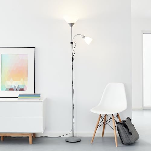 Lightbox LED Deckenfluter mit warmweißem Licht & Kipp-Schalter | Höhe 1,8m | schlichte Stehleuchte | Leuchtmittel inklusive & wechselbar | 806 lm & 400 lm | aus Metall/Kunststoff in Chrom/Grau/Weiß von Lightbox