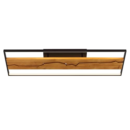 Lightbox LED Deckenlampe | 100 cm x 30 cm | dimmbare Deckenleuchte mit Holzbalken & Blitz Muster| warmesweißes Lichtfarbe: 3000 K | Helligkeit: 6000 lm | aus Holz/Metall in Schwarz/Braun von Lightbox