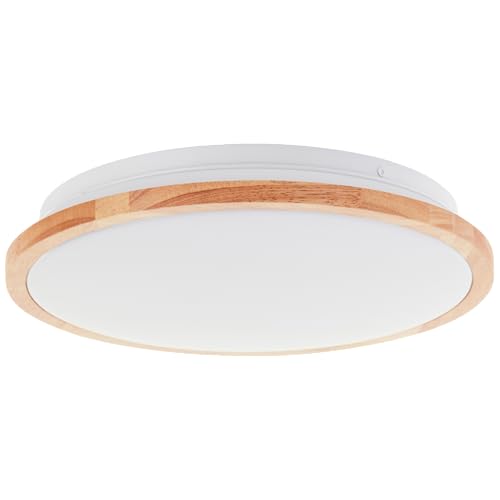 Lightbox LED Deckenlampe | Ø 30 cm | Deckenleuchte mit Holz Rahmen | Wohnzimmer oder Schlafzimmer Lampe | 2000 lm | 3000 K | aus Metall/Kauschuk/Kunststoff in Weiß/Hell Braun von Lightbox