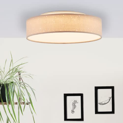 Lightbox LED Deckenlampe - graubraune Deckenleuchte mit Stoff-Schirm in Sternenhimmel Optik - 38 cm Durchmesser - in 3 Stufen über Wandschalter dimmbar - 1200 lm - Metall/Textil in Taupe von Lightbox
