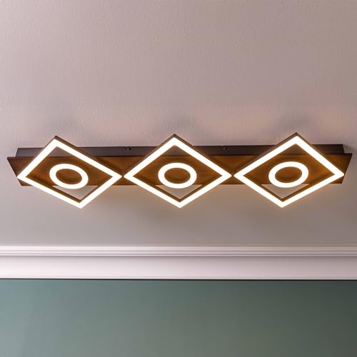 Lightbox LED Deckenlampe mit 3 Stufen Dimmer & eckigen LED-Profil - Nature Deckenleuchte - 7 x 88 x 28 cm - 36 W, 3900 lm, 3000 K - aus Metall/Holz/Kunststoff - in Dunkelbraun/Matt Schwarz von Lightbox