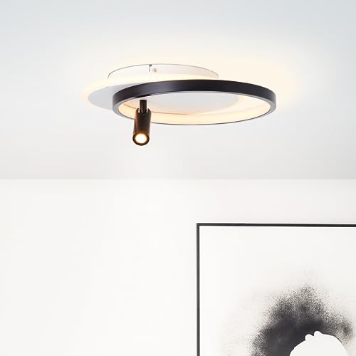 Lightbox LED Deckenlampe mit 35 x 30 cm - zeitlose Deckenleuchte mit schwenkbarem Kopf - Memory Funktion - dimmbar in 3 Stufen - 24 W - 2500 lm - 3000 K - aus Metall/Kunststoff - in Schwarz/Weiß von Lightbox