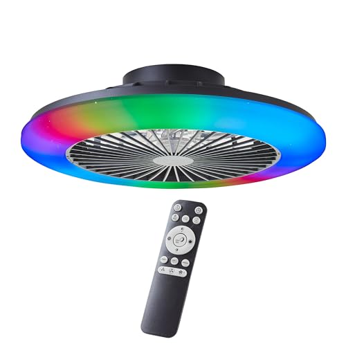 Lightbox LED Deckenlampe mit Ventilator & RGB Front Light & CCT Center Light - Ø 49 cm - schwarze Deckenleuchte - per Fernbedienung dimmbar - 3000-6500 K - 4700 lm - aus Kunststoff/Metall von Lightbox