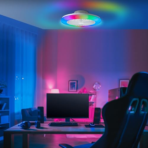 Lightbox LED Deckenlampe mit Ventilator & RGB Front Light & CCT Center Light - Ø 49 cm - weiße Deckenleuchte - per Fernbedienung dimmbar - 3000-6500 K - 4700 lm - aus Kunststoff/Metall Lightbox LED Deckenlampe mit Ventilator & RGB Front Light & CCT Center Light - Ø 49 cm - weiße Deckenleuchte - per Fernbedienung dimmbar - 3000-6500 K - 4700 lm - aus Kunststoff/Metall von Lightbox