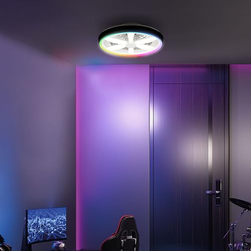 Lightbox LED Deckenlampe mit leisem Ventilator & RGB-Frame Light | Ø 48 | schwarze Deckenleuchte | Gaming Lampe dimmbar | per Fernbedienung | 48 W | 2700-6500 K | 6400 lm | aus Metall/Kunststoff Lightbox LED Deckenlampe mit leisem Ventilator & RGB-Frame Light | Ø 48 | schwarze Deckenleuchte | Gaming Lampe dimmbar | per Fernbedienung | 48 W | 2700-6500 K | 6400 lm | aus Metall/Kunststoff von Lightbox