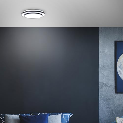 Lightbox LED Wand- & Deckenlampe mit schwarzen Rahmen & warmweißer Lichtfarbe (3000 K) | Ø 34 cm | 2400 lm | Deckenleuchte | LED integriert | 24 W | aus Metall/Kunststoff | in Schwarz/Weiß von Lightbox