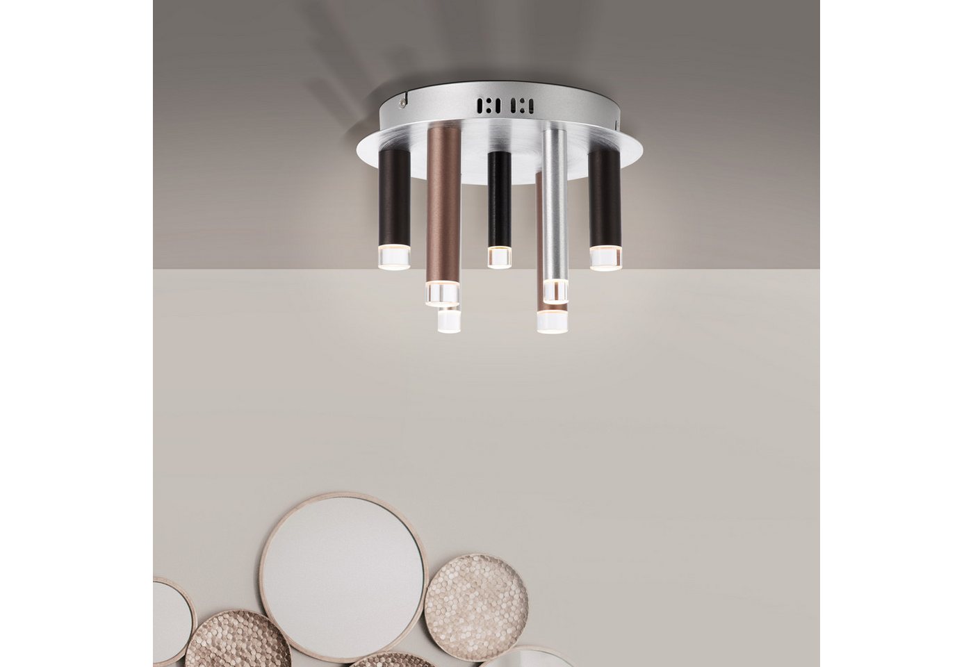 Lightbox LED Deckenleuchte, Dimmfunktion, LED fest integriert, warmweiß, LED Deckenlampe, 3 Stufen Dimmer, 22 cm Höhe, Ø 30 cm, 30 W, 2900 lm von Lightbox