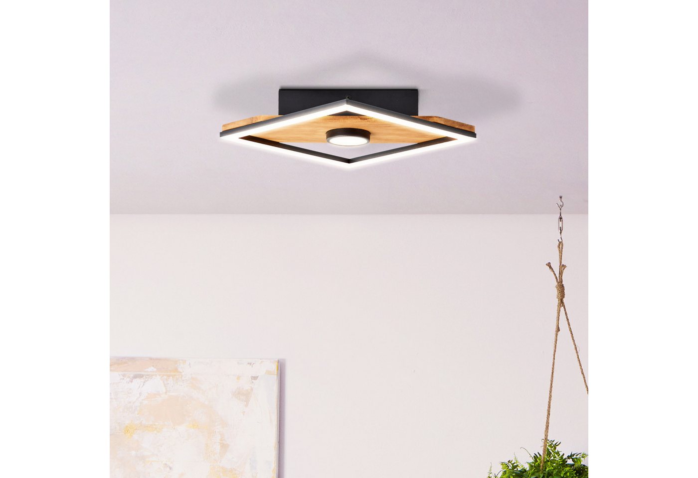 Lightbox LED Deckenleuchte, LED fest integriert, warmweiß, LED Deckenlampe im Nature Stil mit Holzakzenten, 25 x 25 cm von Lightbox