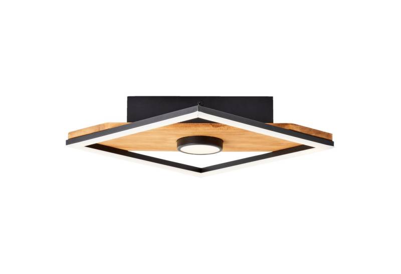 Lightbox Deckenleuchte, LED fest integriert, Warmweiß, LED Deckenlampe im Nature Stil mit Holzakzenten, 25 x 25 cm von Lightbox