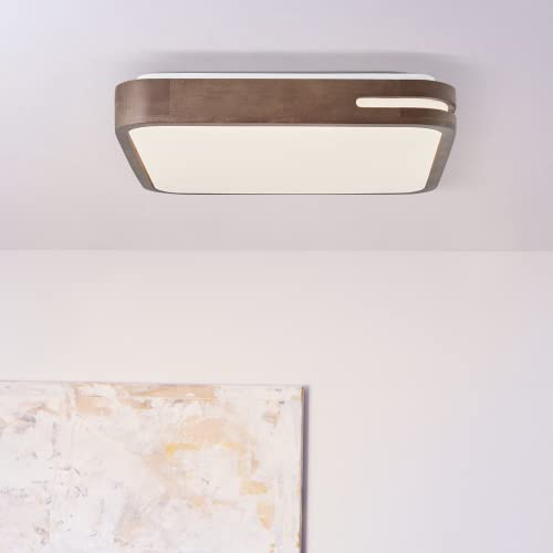 Lightbox LED Deckenleuchte - funktionale Deckenlampe in 3 Stufen über Wandschalter dimmbar - mit Holzrahmen - 40 x 40 cm aus Holz/Kunststoff/Metall in dunklen Holzfarben/Weiß von Lightbox