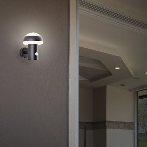 Lightbox LED Outdoor Wandlampe - Außen Wandleuchte mit warmweißer Lichtfarbe und Bewegungsmelder - IP44 - max. 9W - 1100 Lumen - für den Garten - aus Edelstahl/Kunststoff in Sand Schwarz von Lightbox